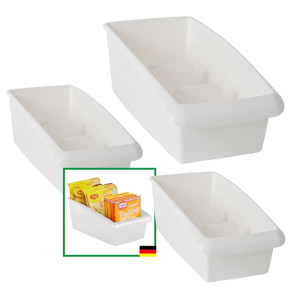 Novaliv Suppentütenboxen 3er Set - 2x klein & 1x groß WEISS - Gewürzaufbewahrung Box - Ordnungssystem für Schubladen - Aufbewahrung & Organisat...