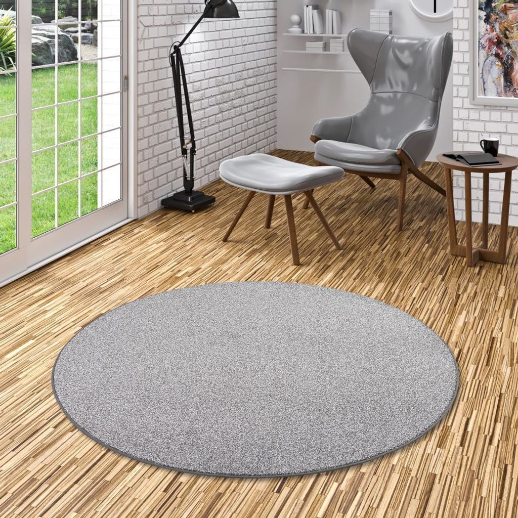 Hochflor Velours Teppich Luna Mix Grau Rund, Größe:133 cm Rund
