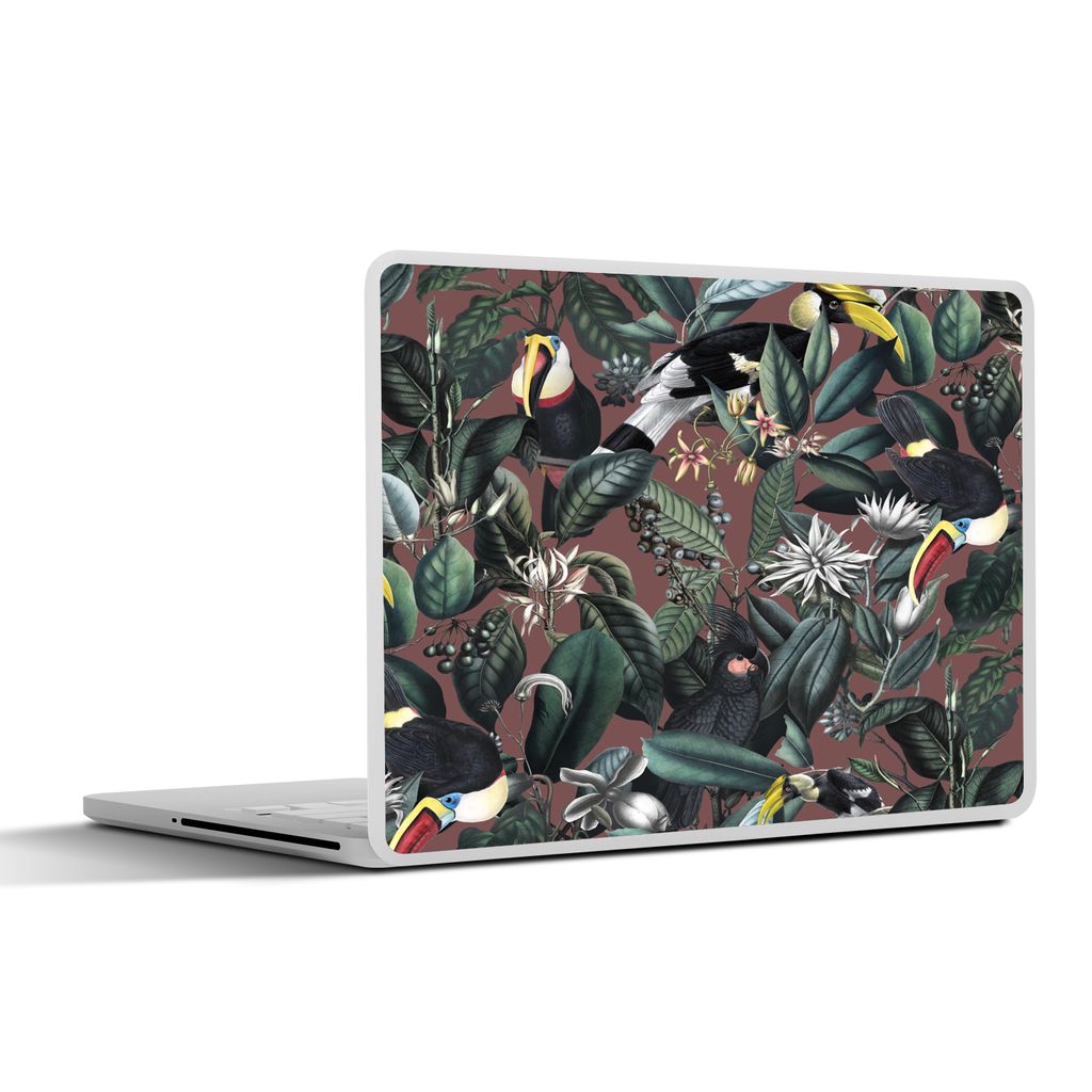 MuchoWow Laptop Aufkleber Sticker Cover Blumen - Tukan - Blätter 25x18 cm - Laptop-Deko