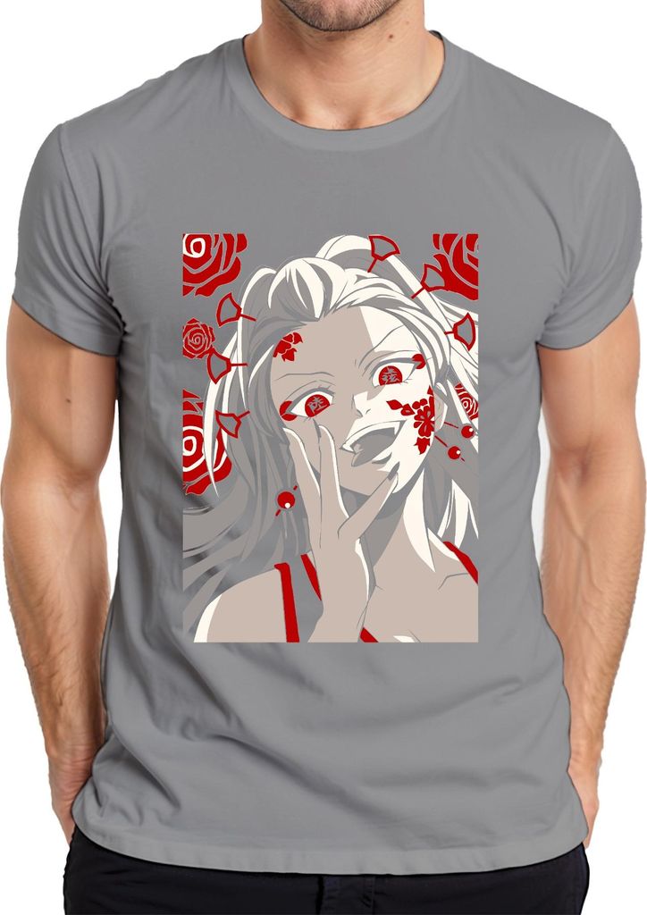 Yandere Anime Frau Rosen Rot Schwarz Gothic Horror Geschenk Herren T-Shirt, Grau, L