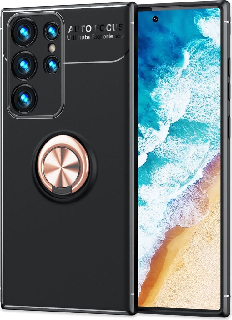 NALIA Matt-Schwarze Ringhülle für Samsung Galaxy S24 Ultra Hülle, Silikon Schutzhülle mit 360° drehbarem Ring Rose Gold