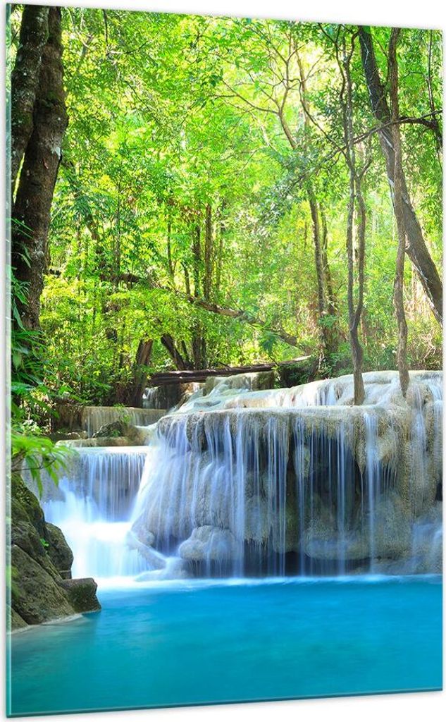 Bilder auf glas - Einteilig - Wasserfall Wald Umwelt - 70x100cm - Glasbilder - Wandbilder - Bilder - zum Aufhängen bereit - Wanddekoration aus Gla...