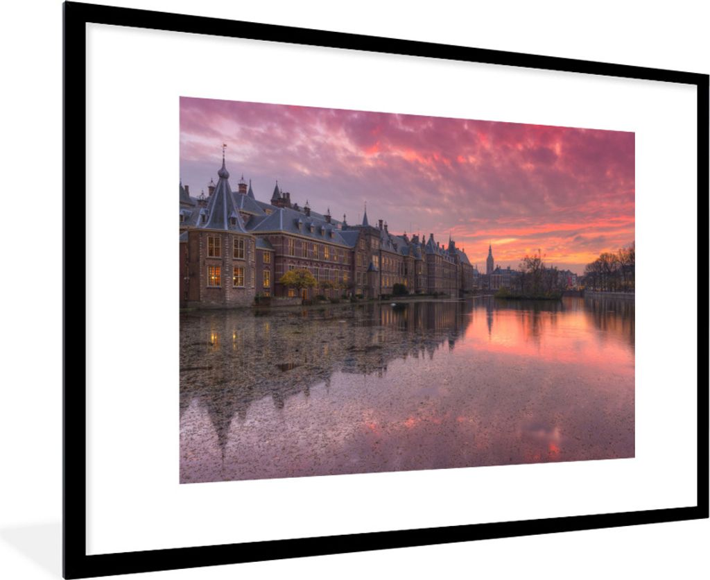 MuchoWow Gerahmtes Poster Den Haag - Wasser - Binnenhof 90x60 cm - Poster mit Schwarzem Bilderrahmen Wandposter Rahmen Foto Bilder - Wanddekorati...