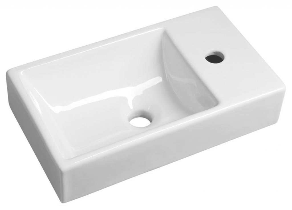 MINOS Keramik-Waschtisch 45x26cm, Wasserhahn rechts, weiss