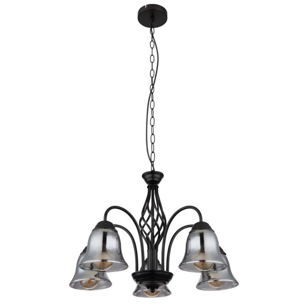 Pendelleuchte, Metall, Schwarz-matt, Glas Rauchfarbe, D 55,5 cm