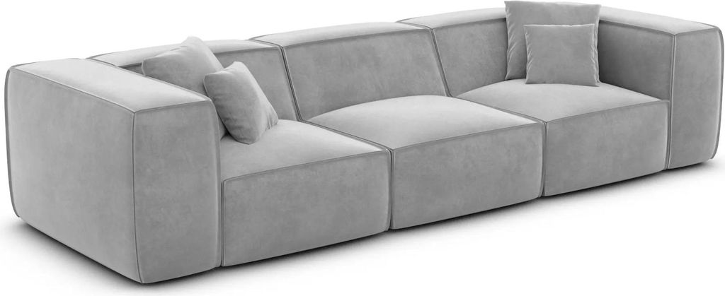 Samtstoff 4-Sitzer Couch Arelia Hellgrau