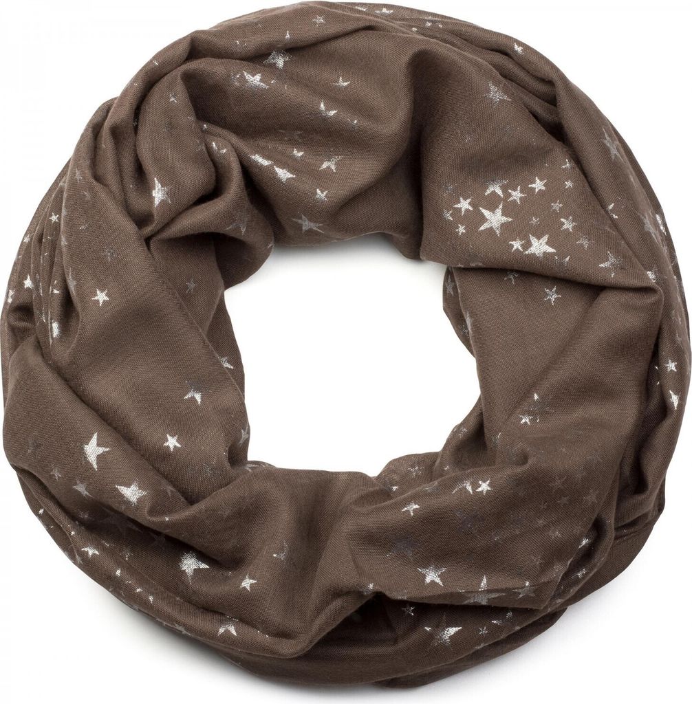 styleBREAKER Damen Loop Schal mit Metallic Sterne Print | Glitzer Schlauchschal ca. 89 x 75 cm | Leichter Rundschal für Frühjahr & Herbst