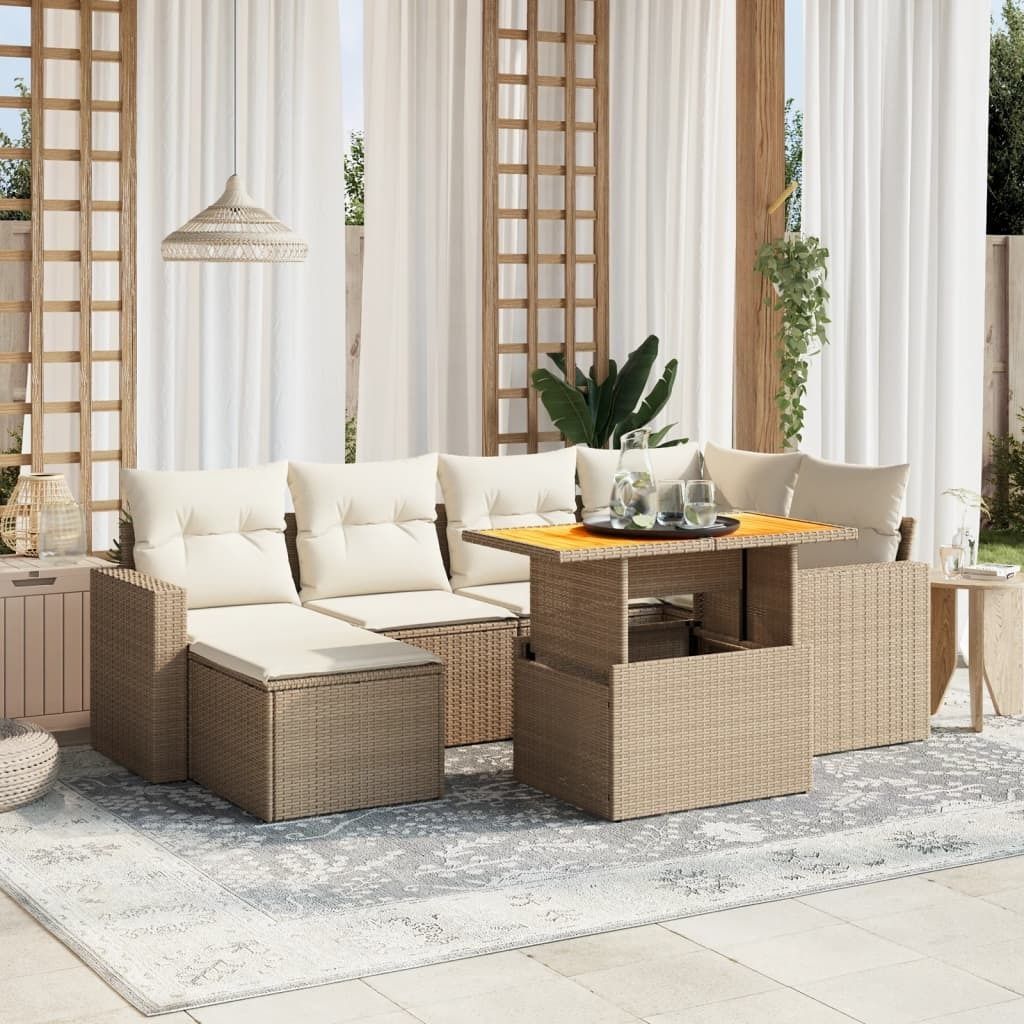 "Rabatt" 7-tlg. Garten-Sofagarnitur - mit sofa - mit Kissen Beige Poly Rattan - Lounge-Dining set CC10707