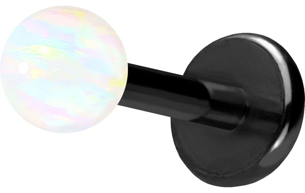 Ohrpiercing, Nasenpiercing Titan Labret mit Push Fit SYNTHETISCHER OPAL Schwarz Stablänge: 8mm + Stabstärke: 1mm + Kugelgröße: 3mm