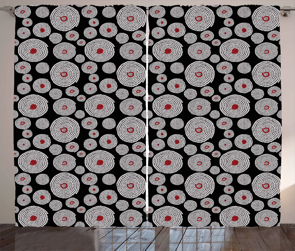 ABAKUHAUS Tenda geometrica rustica, cerchi tribali, tende universali per soggiorno con passanti e ganci, 280 x 245 cm, bianco vermiglio