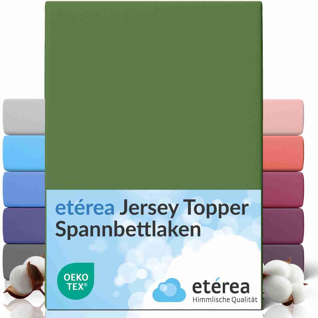 etérea Topper Jersey Spannbettlaken 140x200 - 160x200 cm – 100 % Baumwolle, formstabil & pflegeleicht - Kaktus