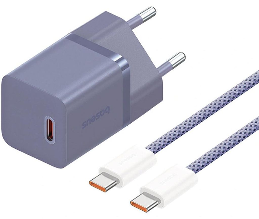 Netzladegerät 30W, 1x USB-C + Kabel USB-C mit Geflecht, Baseus GaN5 Fast Charger Mini, Violett