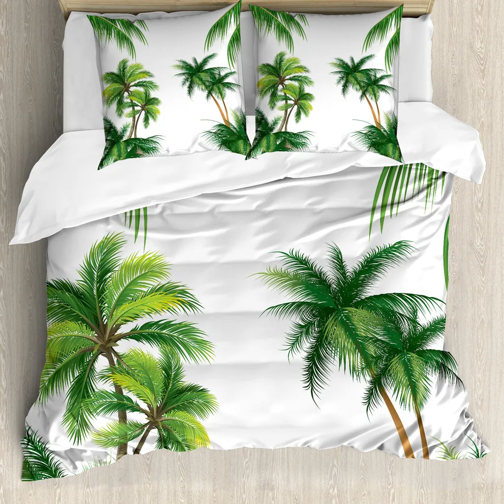 ABAKUHAUS Set Copripiumino Palme Cocco Verde - Antiacaro Matrimoniale