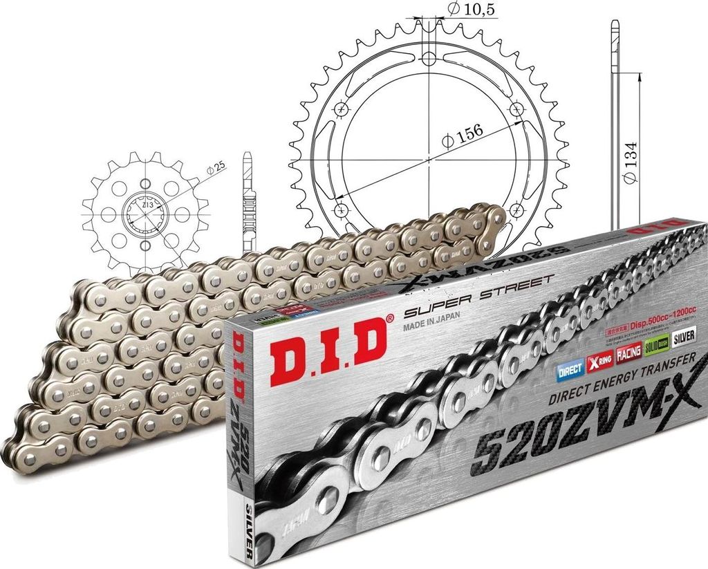 DID Kit Stahl Kompatibel mit Kawasaki KR-1 250 S 90-92 15-41-108 DID520ZVM-X(S&S) Niet