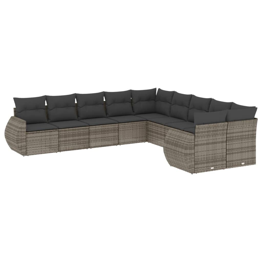 "SALE 2026" 10-tlg. Garten-Sofagarnitur - Balkonmöbel/Loungeset - elegantes Design - mit Kissen Grau Poly Rattan - Gartensofas DEMöbel338511
