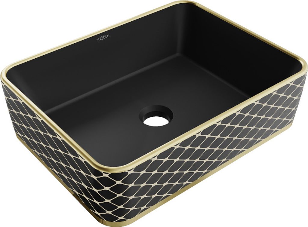 Mexen Catia Aufsatzwaschbecken 48 x 37 cm, schwarz matt/Gold Gittermuster - 21314879