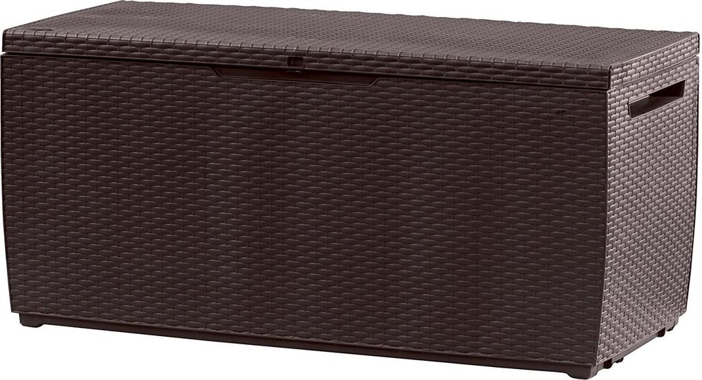 A brown storage box with a textured surface.