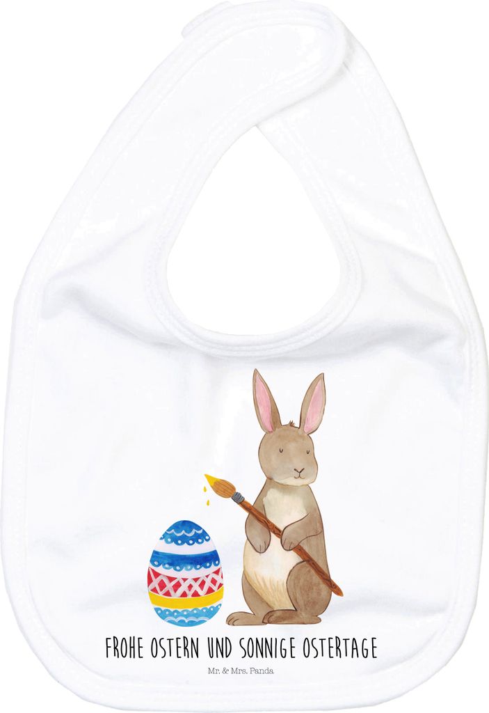 Mr. & Mrs. Panda Lätzchen Hase Eier Malen - Weiß - Geschenk, Für Babys, Kaninchen, Baumwoll-Lätzchen, Ostergrüße, Osterhase, Ostern, Schlabbe...