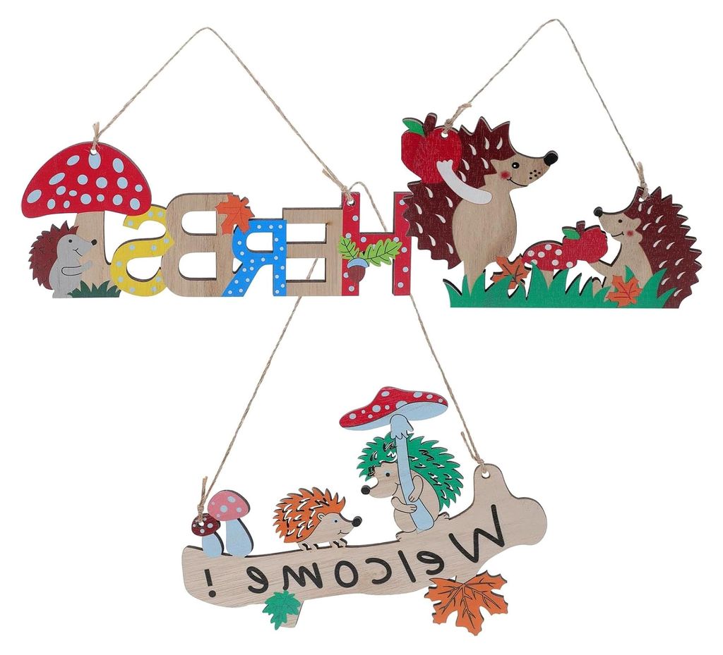 3 Stück Holzanhänger mit Igelmotiven – Leichte und tragbare Wanddekoration für Zuhause und Partys