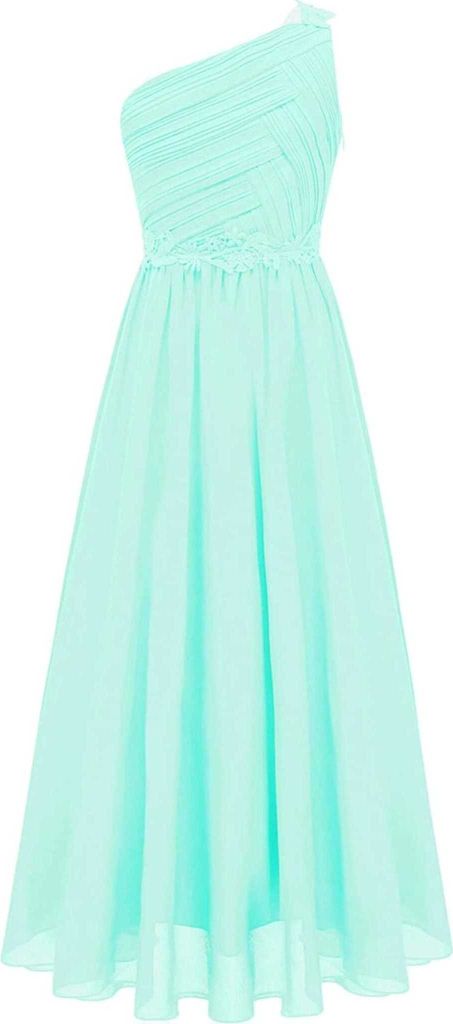 Elegantes Ein-Schulter Prinzessin Kleid - Festliches Langkleid für Mädchen Größe 164 cm Hochzeit Taufe Geburtstag Partykleid