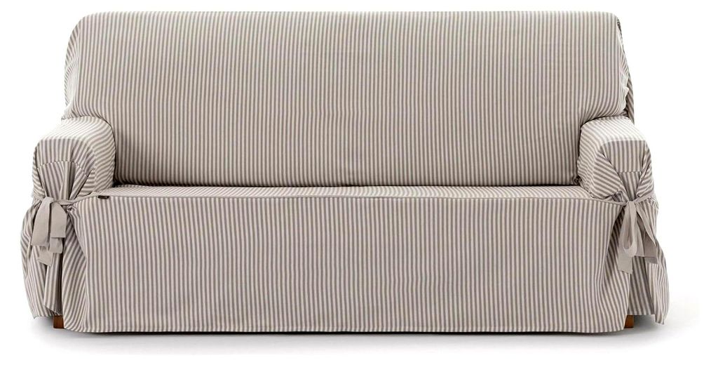 Universal-Sofabezug mit Gummibändern, Größe 2-Sitzer, verstellbar, Ecru/Leinen, Schutz für Rückenlehne, Sitz und Armlehnen