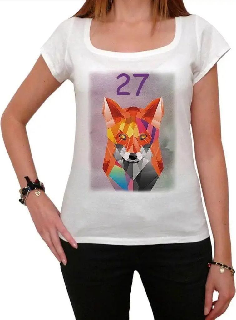 Damen Grafik T-Shirt Geometrischer Fuchs 27 – Geometric Fox 27 – Geschenk 27. Geburtstag Jahrestag 27 Jahre Jubiläum 27 Jährige Frau Jahrgang...