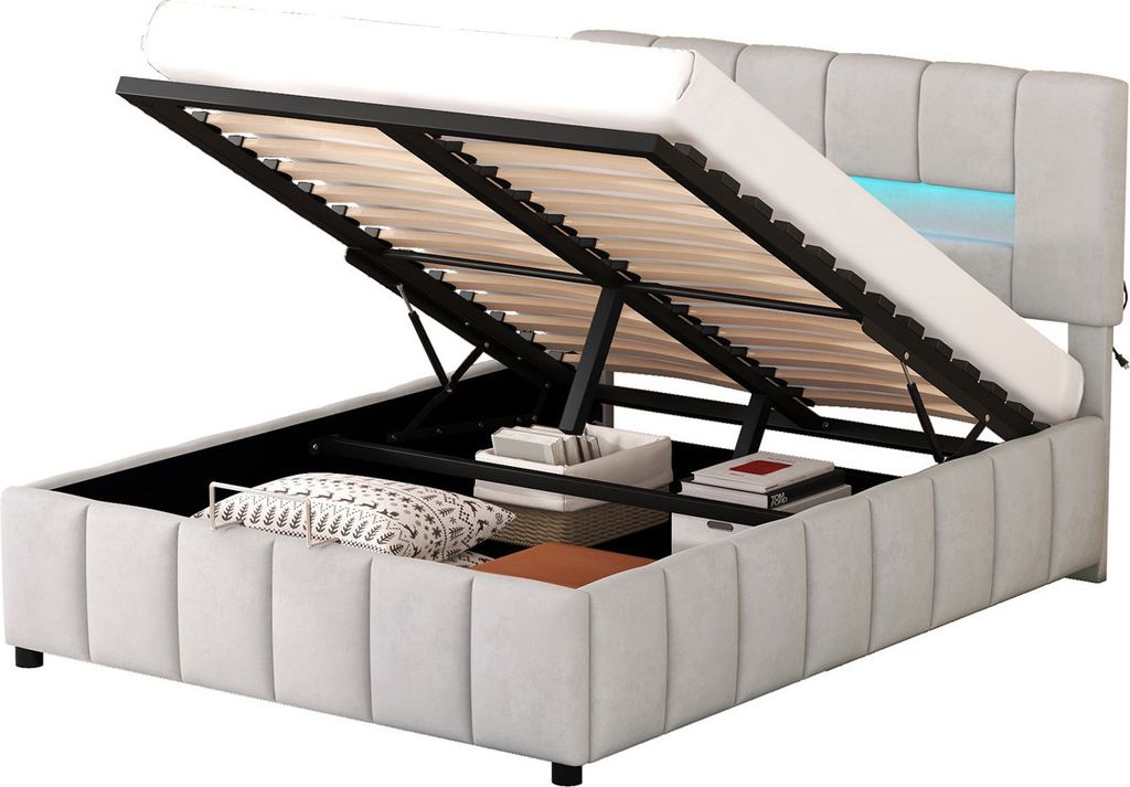 Doppelbett(140x200cm,Grau)Polsterbett,Familienbett,Plattform Produktbild 