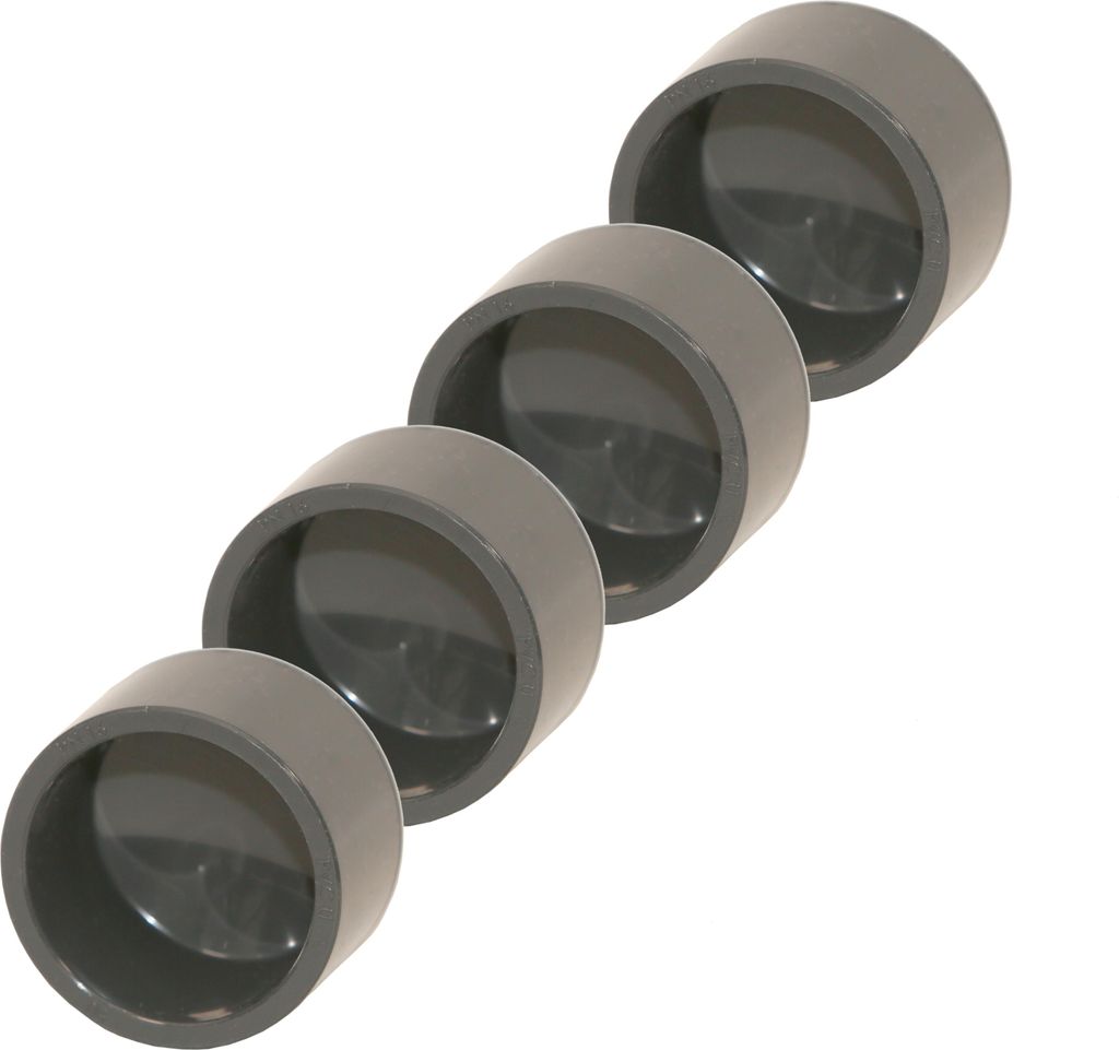 HAF 4x PVC Fittings Klebekappe mit 50mm Klebemuffe | Endkappe aus grauem PVC-U | Endstück für PVC Rohr | PN16 für Poolverrohrung, Rohrleitung & ...