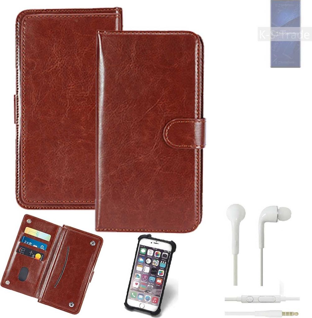 K-S-Trade 360° Hülle kompatibel mit ZTE Axon 41 Ultra 5G Extreme Edition inkl. Headphones braun Kunstleder Case BookCase WalletCase