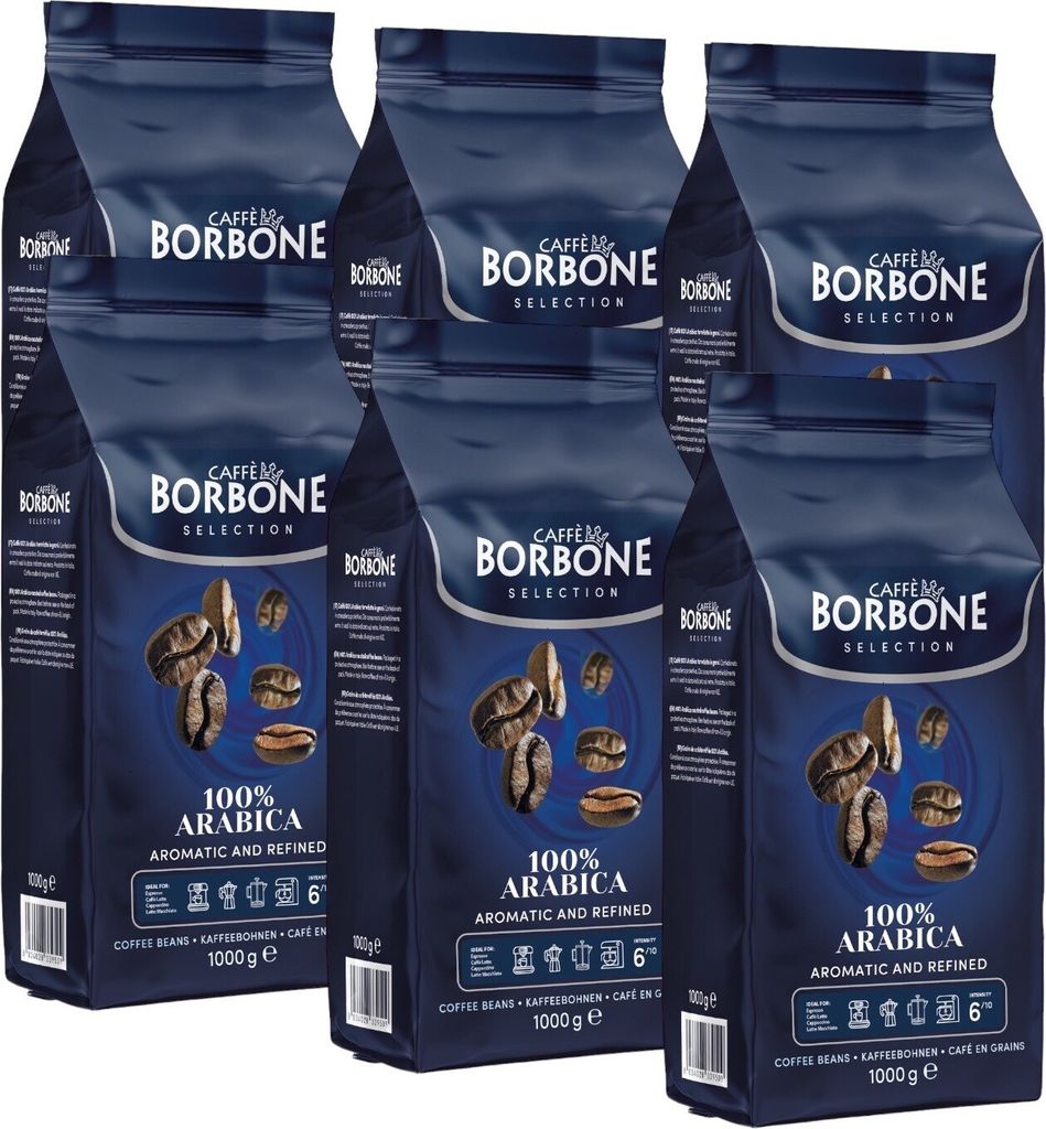 Caffè Borbone Selection 100% Arabica ganze Kaffeebohnen 6x1000g | Fruchtig im Geschmack mittlere Kaffee-Röststufe 100% Arabica Bohnen 6000g