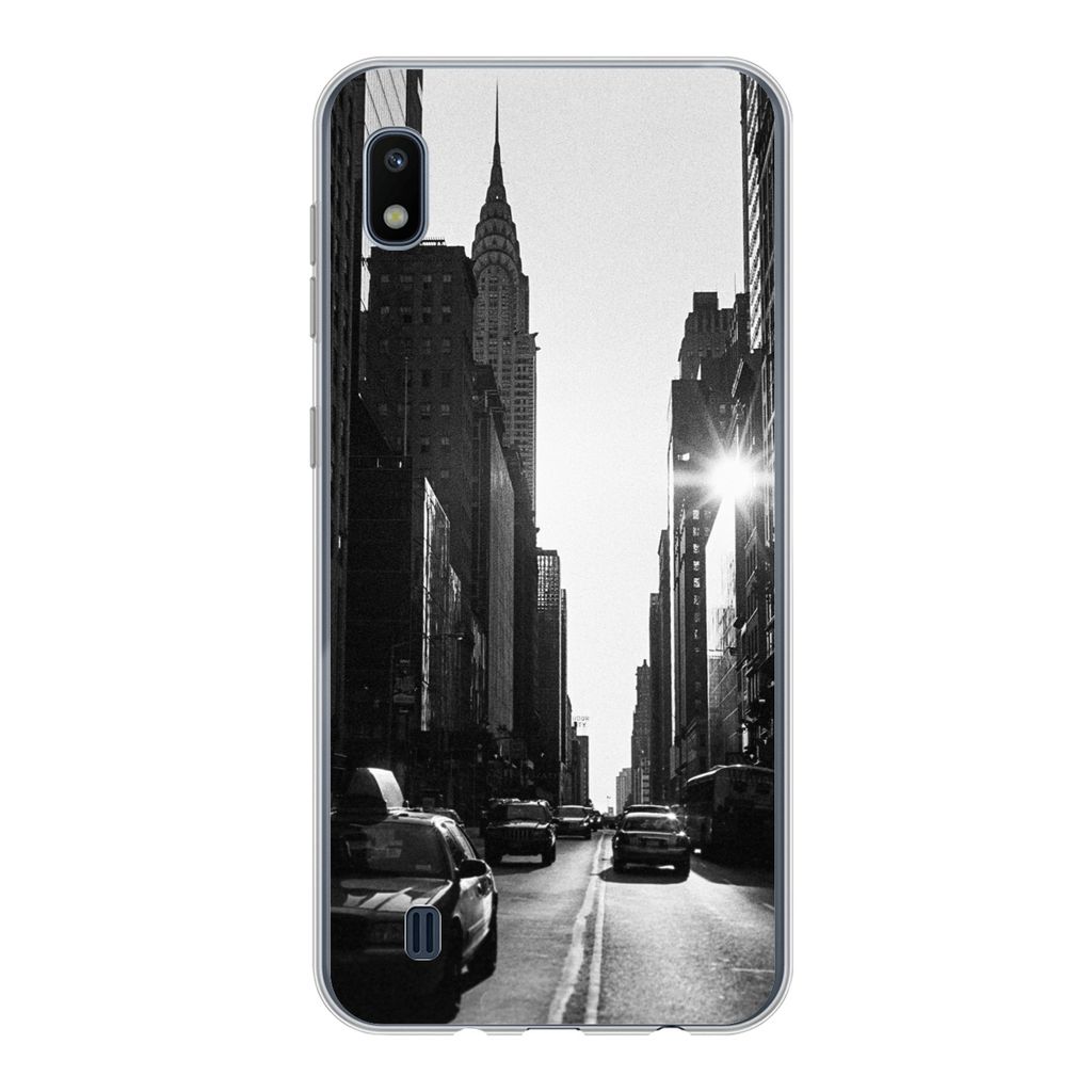 MuchoWow Handyhülle Schutzhülle Hülle für Samsung Galaxy A10 Eine ruhige Straße in New York in Schwarz und Weiß Silikon Softcase Handy Hül...
