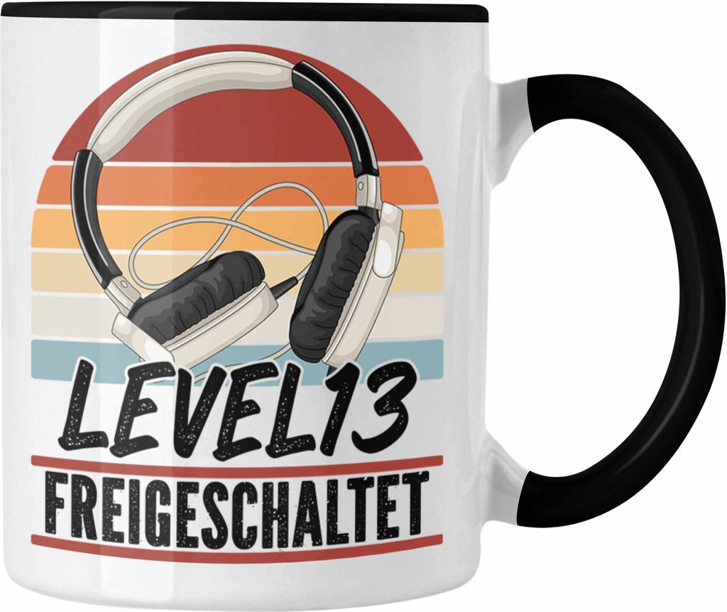 Trendation - 13. Geburtstag Tasse Jungs Gaming Official Teenager 13er Geburtstag Geschenkidee Level 13 Freigeschaltet (Schwarz)