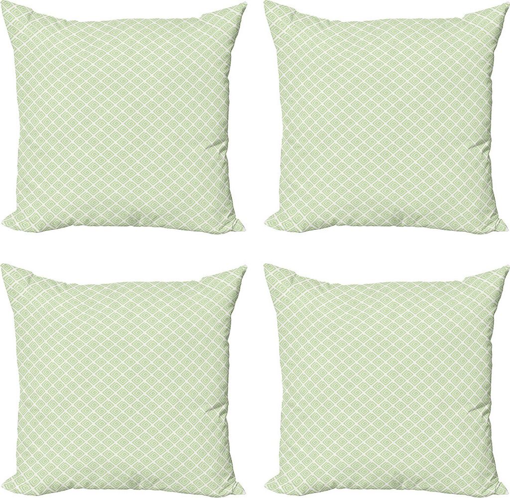 ABAKUHAUS Retro Kissenbezug Set (4 Stück), Wirbels-Squares Verziert, Moderner Doppelseitiger Digitaldruck, 40 cm x 40 cm, Lime Green White