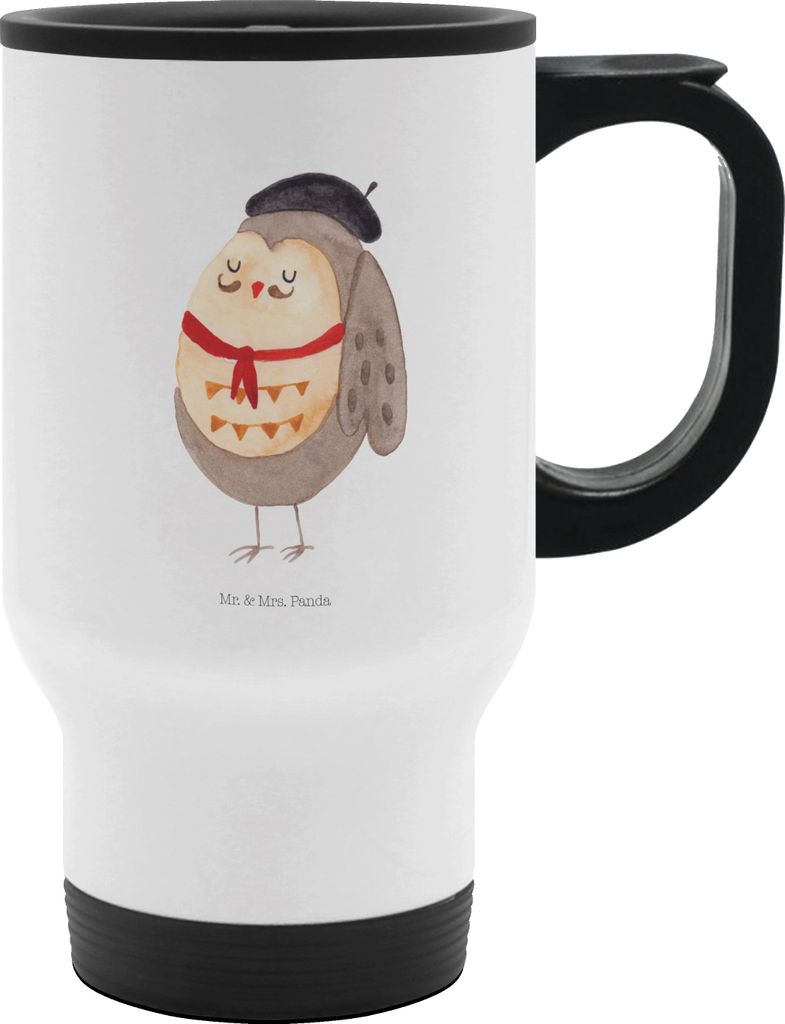 Mr. & Mrs. Panda Thermobecher Eule Frankreich - Weiß - Geschenk, Stolz, Thermotrinkbecher, Das Leben Ist schön, Owl, Edelstahl Trinkbecher, therm...