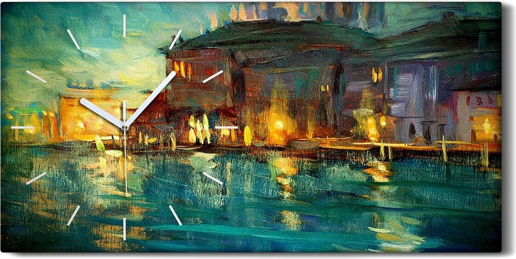 Wandkunst Leinwand Bild Uhr 60x30 Malerei Abstrakte Fluss Bauten Lichter - weiße Hände