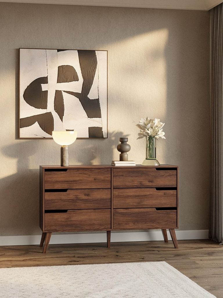 Kommode NORDELO 6S - 137 cm - Sideboard, Mehrzweckschrank (Warmia Walnut)