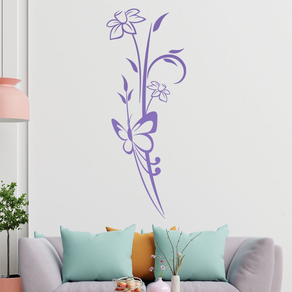 Schmetterling am Halm Wandtattoo in 6 Größen - Wandaufkleber Wall Sticker - Dekoration, Küche, Wohnzimmer, Schlafzimmer, Badezimmer