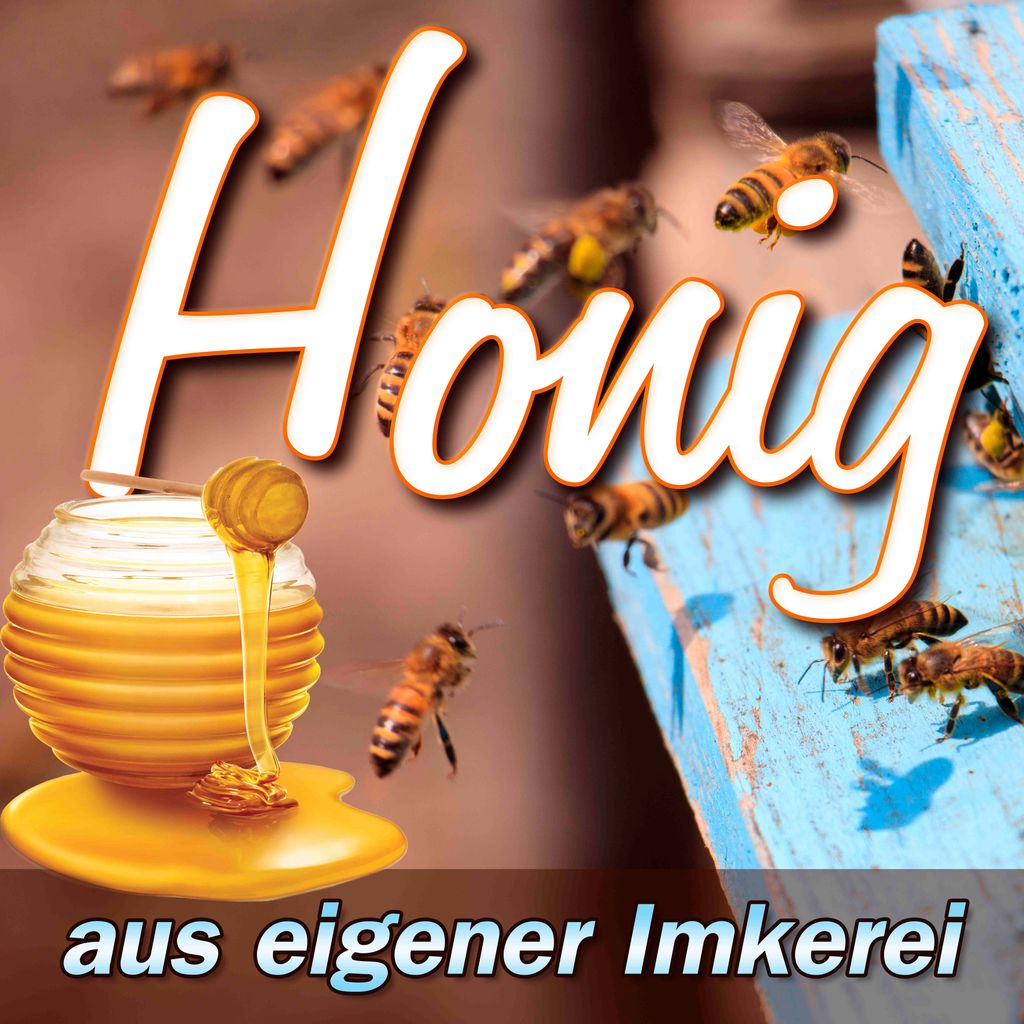 Werbebanner wetterfest mit Ösen Honig BLAUER BIENENSTOCK 1m Produktbild 