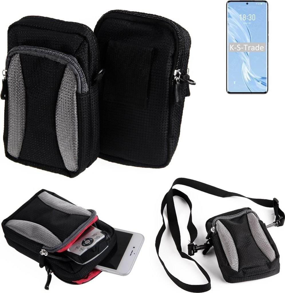 K-S-Trade Holster Schutz Hülle kompatibel mit Meizu 18 Pro Handy Hülle Gürteltasche Umhängetasche mit Zusatzfach schwarz