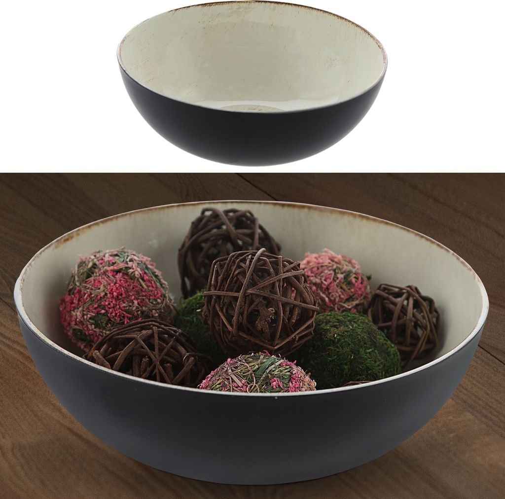 Deko Schale rund creme/schwarz Antikoptik Ø20cm x H7,5cm Kunststoff Pflanzschale Snackschale Obstschale