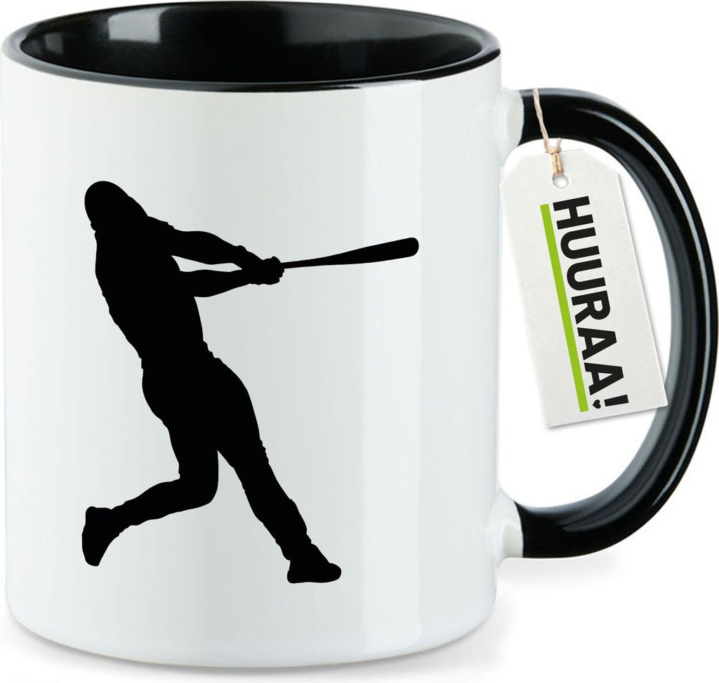 Huuraa Kaffeetasse Baseball Silhouette 330ml Schwarz Keramik Kaffeebecher Geschenkidee