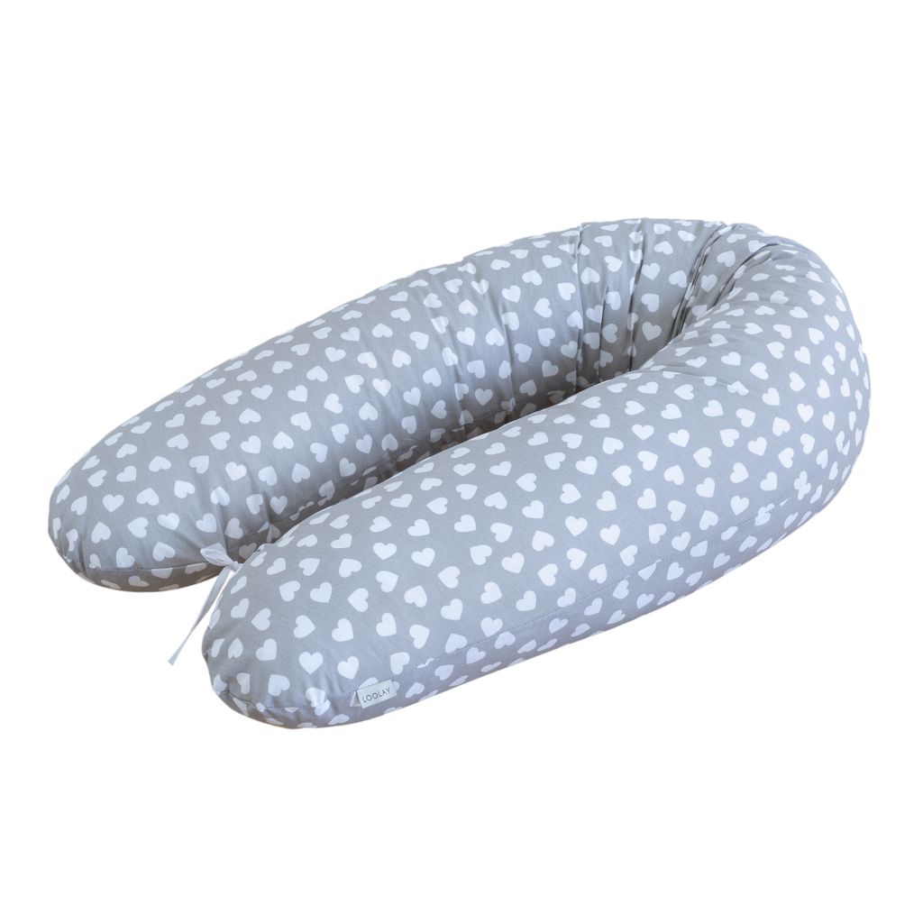 100% Baumwolle Stillkissen Herzchen Grau 190 cm L/XL Kissen Produktbild 