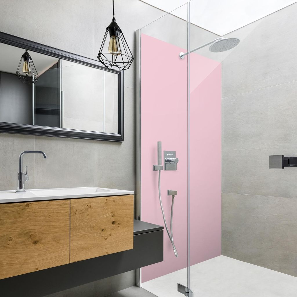 Duschrückwand mit Motiv selbstklebend - 0.61 mm Wandpaneel wasserfest Design rosa Unifarben Badrückwand fugenlos Premium matt 110x190 cm