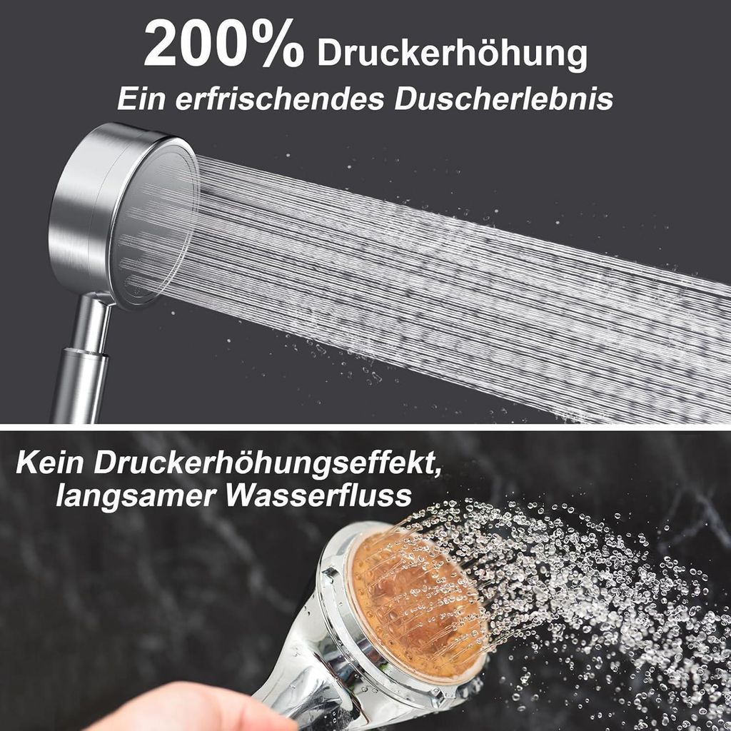 Hochdruck-Handbrause Mit 6 Sprühmodi – Edelstahlschlauch & Verstellbarer Halterung Für Starken Strahl