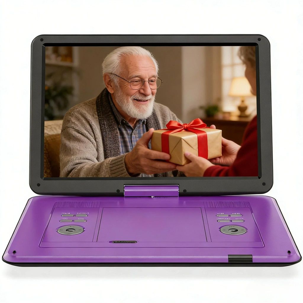 17" Tragbarer DVD Player Mit 15.6" HD-Schwenkbildschirm Für Das Auto Mit Autoladegerät Sync-TV/USB/SD-Karte-Unterstützun 6 Stunden Akkulaufzeit
