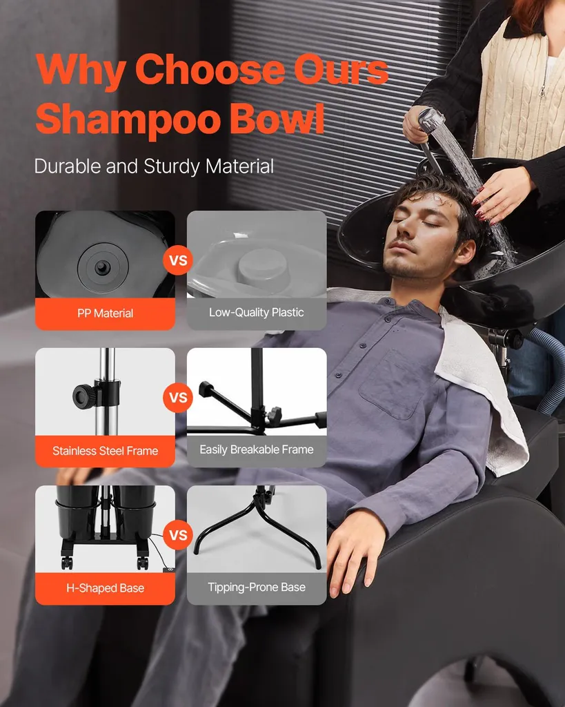 SucceBuy Vasca Portatile per Shampoo con Pompa Elettrica e 2 Secchi - 2
