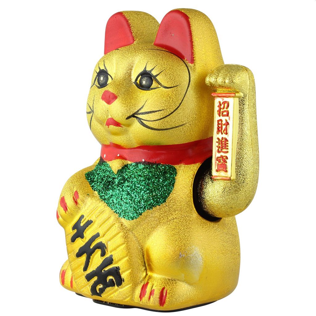 XL Winkekatze Glückskatze Maneki Neko Katze Lucky Cat Gold 23 cm Glücksbringer 