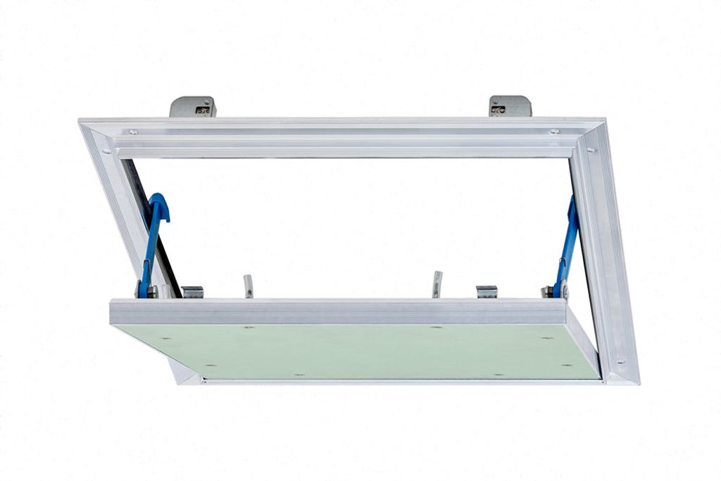 Revisionsklappe Alumatic mit Gipskartoneinlage GKBI 12,5 mm und Fangsicherung 300 mm x 600 mm