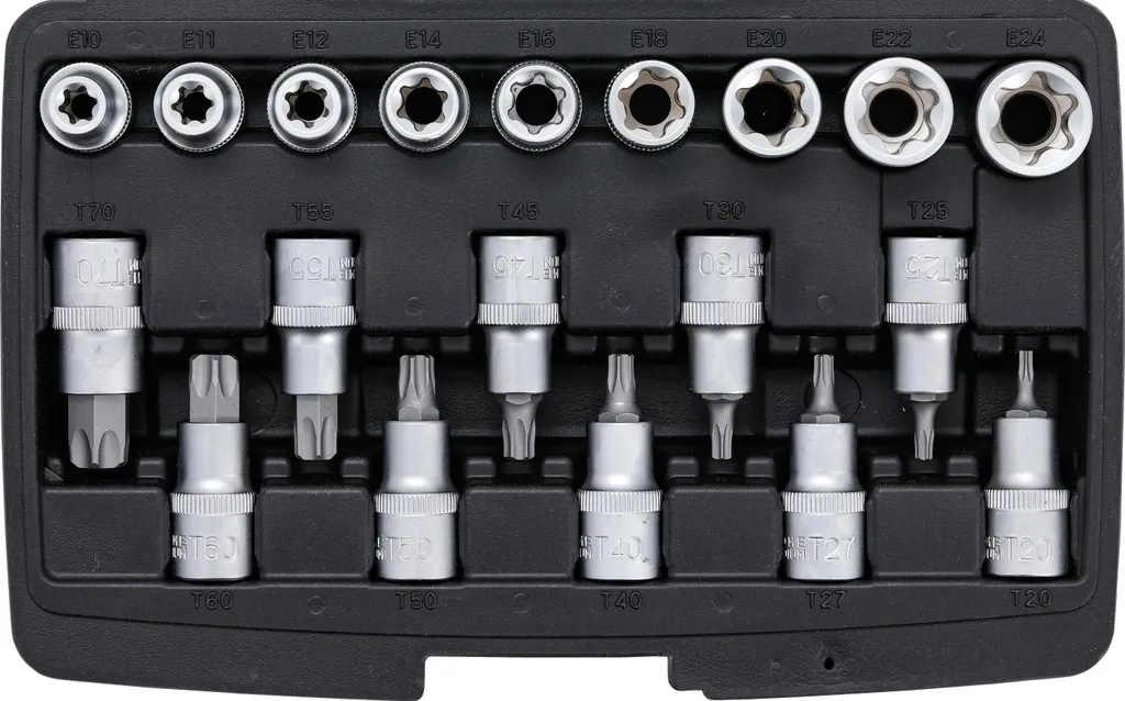 Coffret de douilles Torx et profil E 1/2 - Kit de 19 outils BGS 95100