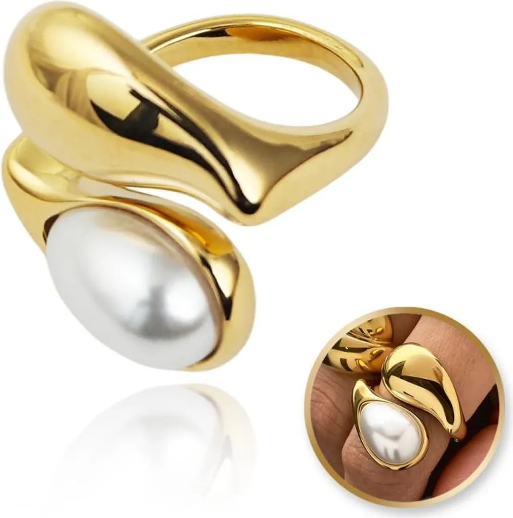 Anello Flamenco Mystique Oro 316L Perla Krople - Regolabile R6 R7